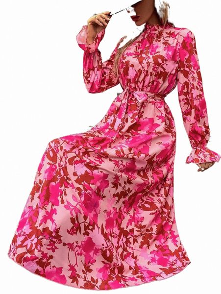 

casual dresses floral print flounce sleeve belted dress r6vq#, Black;gray