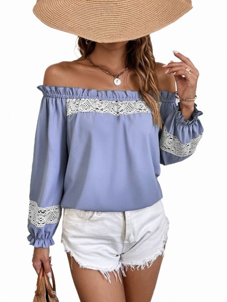 

women's blouses & shirts guipure lace insert bardot blouse p2r9#, White