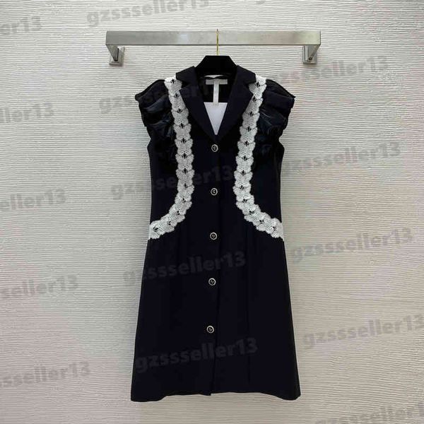 

brand women dress fashion high-end customized suit fabric dresses butterfly contrast color sleeveless dress dress luxury designer womens clo, Black;gray