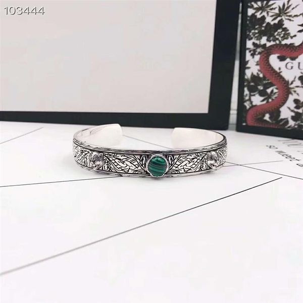 

s925 silver tiger head bracelet retro sterling silver pattern malachite tiger head bracelet men and women tiger head opening brace241s, Black