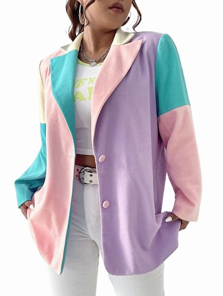 

plus size outerwear & coats plus color block single breasted blazer v5um#, Black