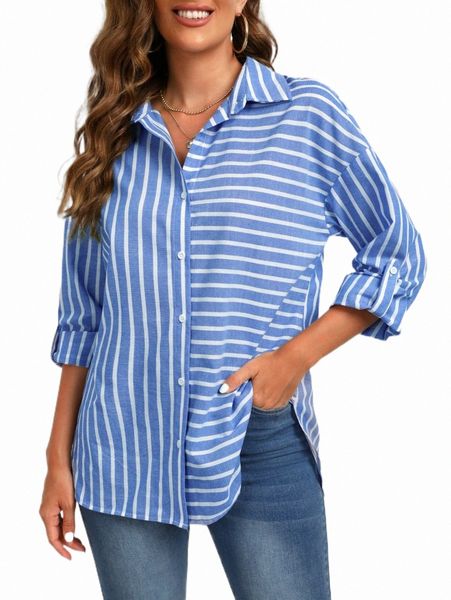 

women's blouses & shirts striped drop shoulder shirt v4xi#, White
