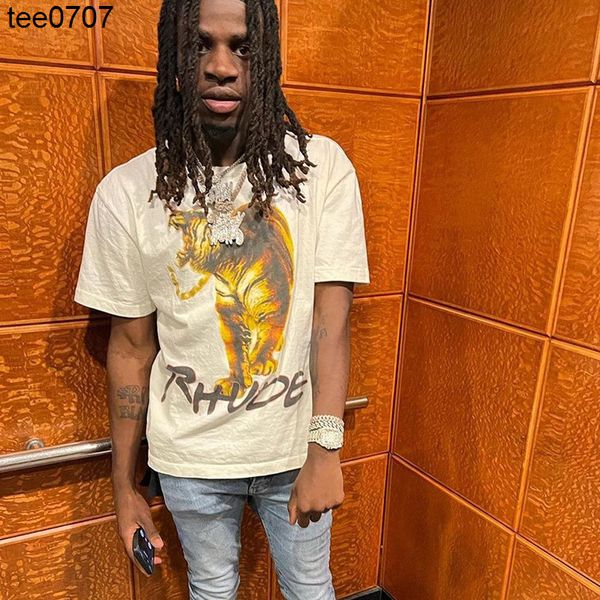 

rhode fashion designer men women tee tiger print high street high end street loose round neck couple short sleeve t-shirt, White;black