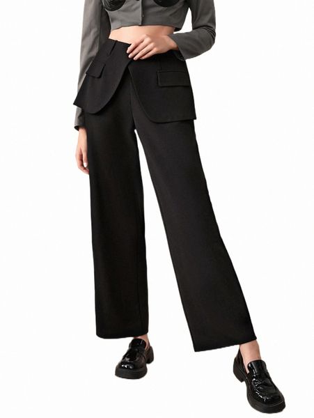

women's pants & capris mod flap detail overlay 2 in 1 pants d1bq#, Black;white