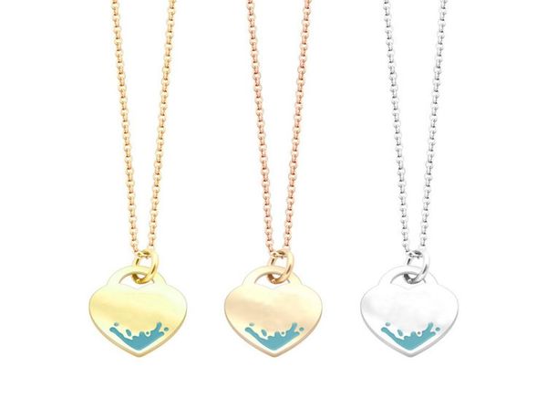 

fashion stainless steel t letter peach heart green rose gold silver necklac