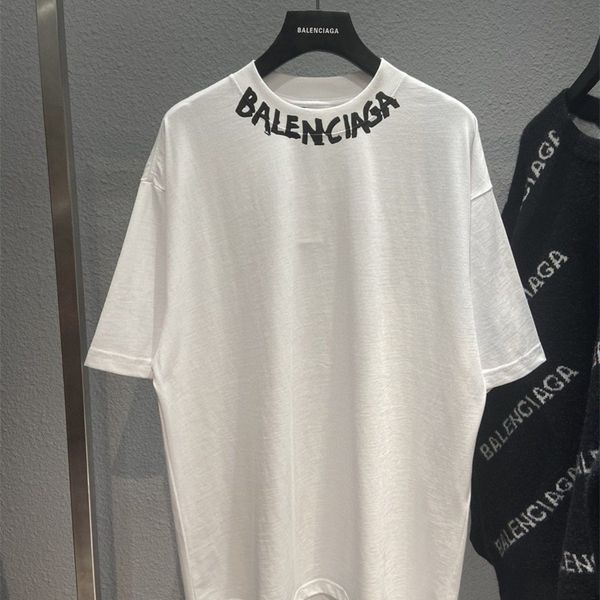 

designer tees balencaigass mens t-shits parisquality 22ss neckline letter print falling shoulder loose and versatile short sleeve tshi, White;black