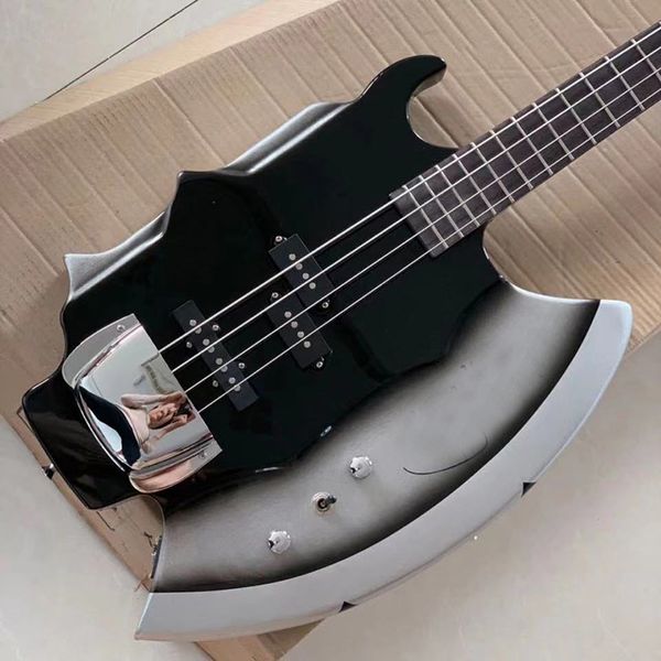 

big axe shape electric bass solid wood four string guitar delivery