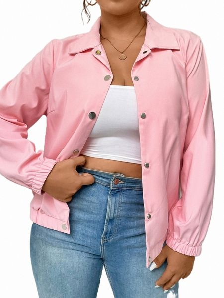

plus size outerwear & coats plus button placket solid jacket b9ro#, Black