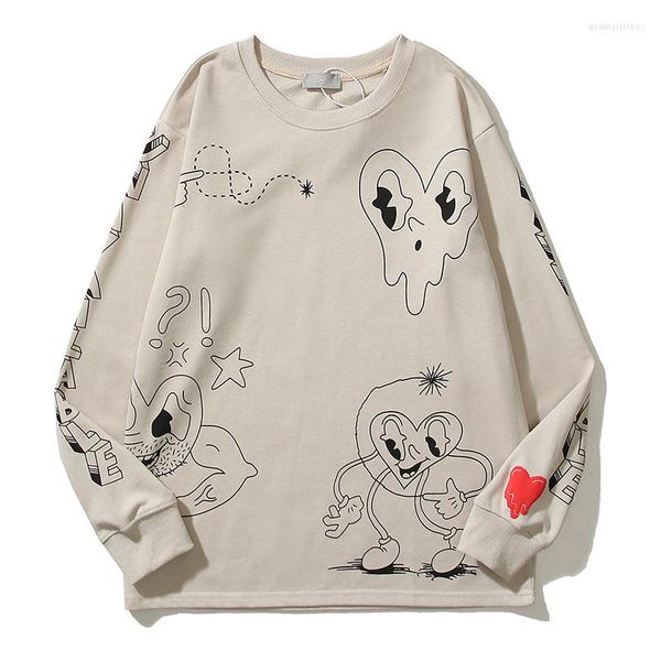 

men's hoodies eu eyes love pattern full print long sleeve mens sweatshirts o neck terry hip hop loose oversized couple, Black