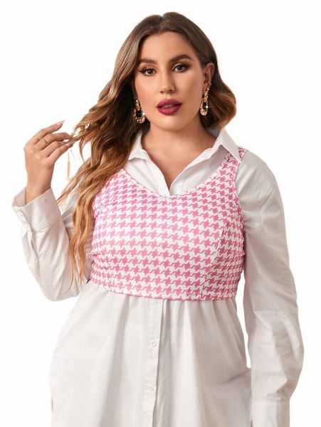 

plus size t-shirt plus houndstooth print tank without blouse 62ct#, Black