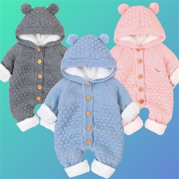 

rompers born baby clothes cardigan hooded rompers autumn winter girl boy fashion infant costume kids toddler cashmere knit jumpsuit 220908, Blue