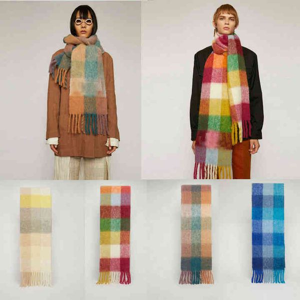 

designer scarf acne sweden studios autumn and winter new color plaid imitation cashmere tassel ac same thickened warm matching shawl for wom, Blue;gray