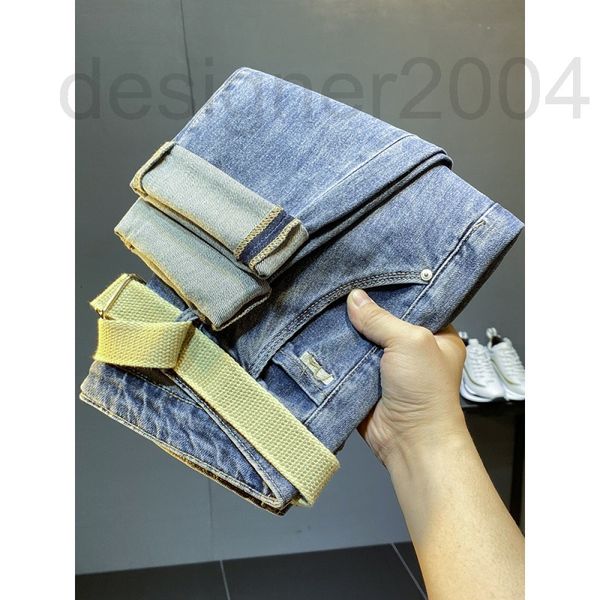 

men's jeans designer in the spring and summer of 2022 new diagonal pocket are men's slim fit trends casual versatile small foot lo, Blue