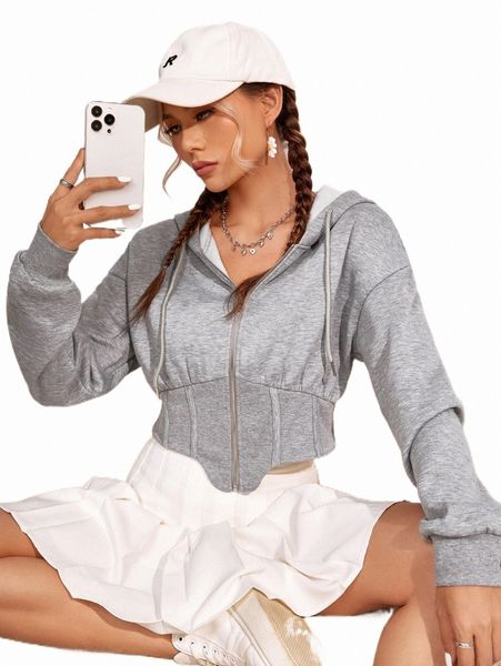 

women's hoodies & sweatshirts drop shoulder zip up crop hoodie f8tn#, Black