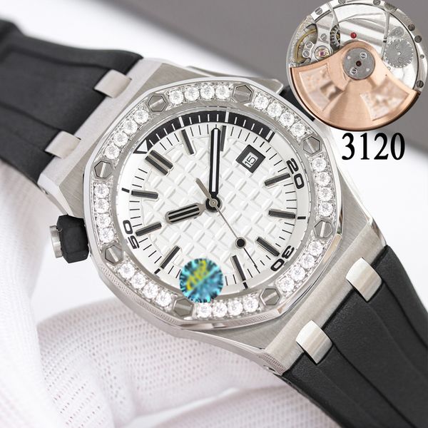 

2022 cz diamonds watch eta watches silver case white dial mechanical men luxury iced out sapphire royal watches with box, Slivery;brown
