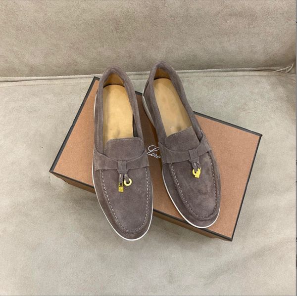 

loro piana casual designer suede shoes leisure sneakers brand flats trainers for women round toe loafers mental decor chic slip on thick sol, Black