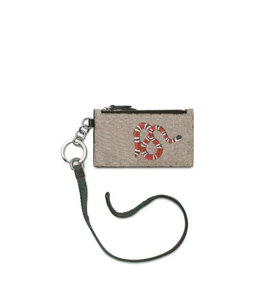 

exclusive classic snake card holder leather zip mini wallet halter fashion animal wallet italy cardholder men double g card holders with gif, Brown;gray