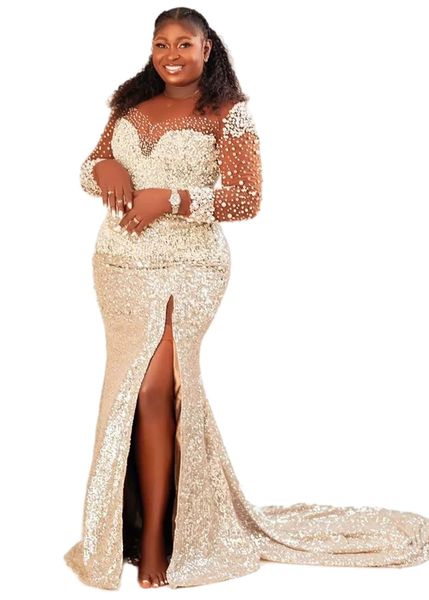 

aso ebi 2022 arabic champagne mermaid prom dresses beaded pearls evening formal party second reception birthday engagement gowns dress zj214, Black