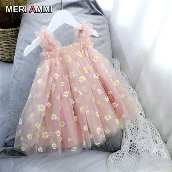 

girl's dresses meri ammi children girl clothing sleeveless floral daisy party birthday christmas knee length mesh dress for 1-13 year k, Red;yellow