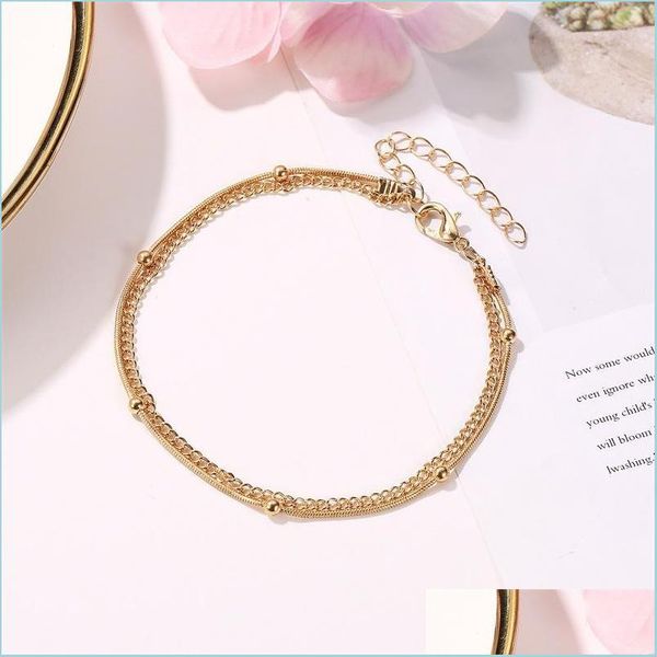 

anklets 20pcs/lot double layer gold anklets european fashion summer foot jewelry for women beach beads geometric ornaments bdejewelry dhos1, Red;blue