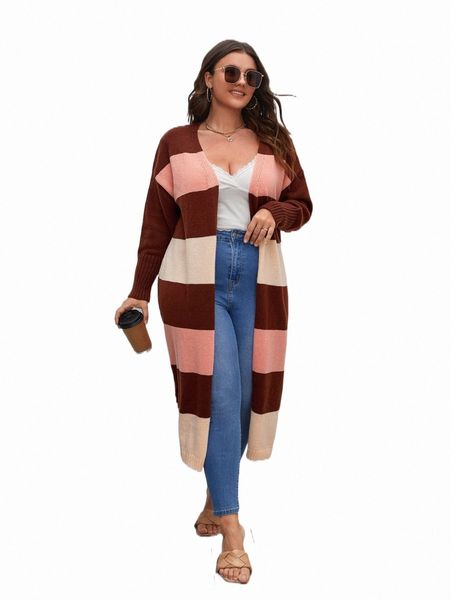 

plus size t-shirt plus color block drop shoulder duster cardigan n7ij#, Black
