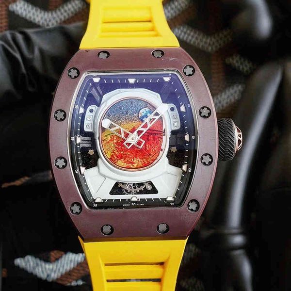 

wine barrel watch richa mill rm52-05 series 2824 automatic mechanical carbon fiber tape men, Slivery;brown