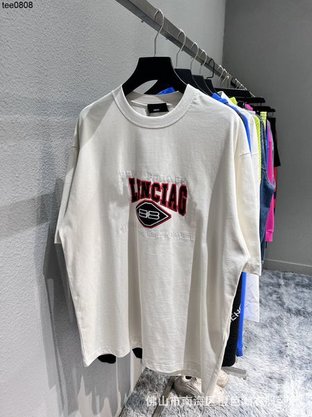 

spring and summer new high version balencaigass home embroidery letters paris fashion men's and women's loose casual short sleeve, White