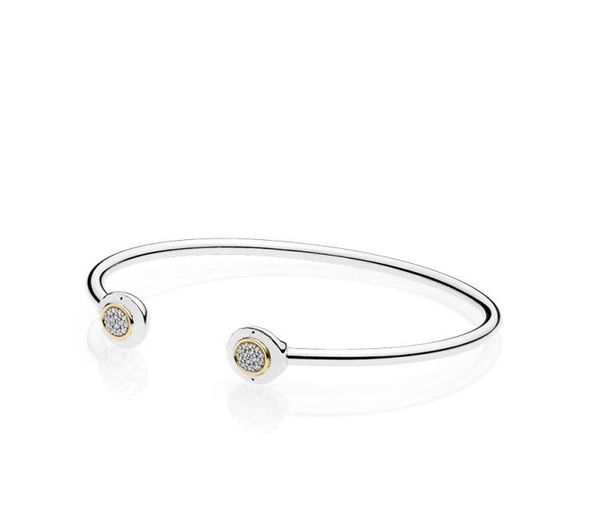

authentic 925 sterling silver cuff 18k gold bangle for women brand logo fit, White