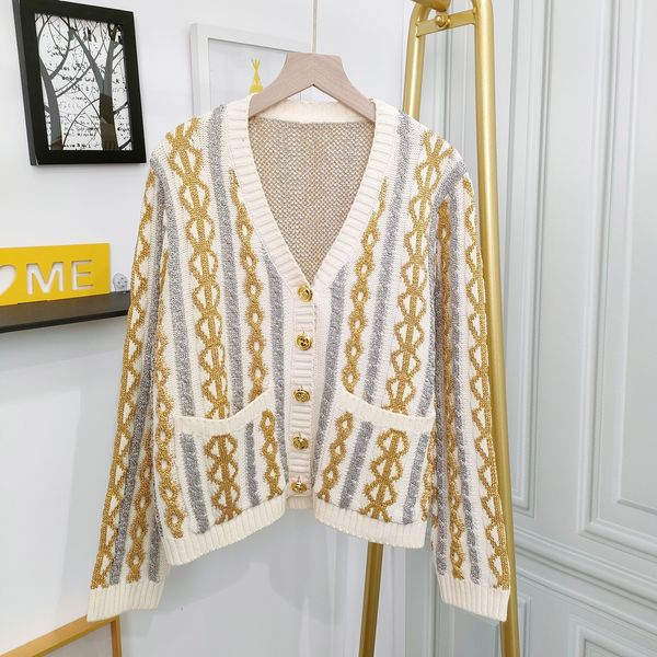 

802 2022 milan runway autumn women sweater brand same style sweater long sleeve v neck cardigan womens meiyi, White;black