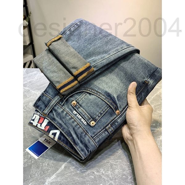 

men's jeans designer high texture blue men's 2022 spring and autumn new korean fashion ins printing slim fit small straight pants