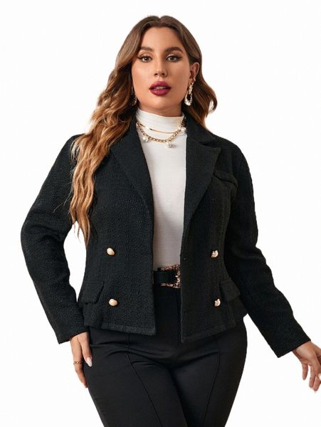 

plus size outerwear & coats plus lapel neck double breasted blazer z2yl#, Black