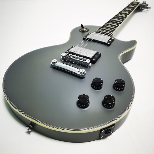 

customized satin gray custom electric guitar with ebony fretboard