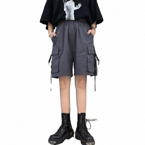 

men's shorts men's shorts men cargo fashion elastic waist casual loose straight multi-pocket pants women harajuku clothing i3mv#, White;black