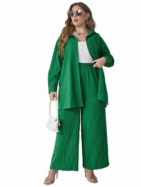 

plus size dresses plus solid drop shoulder & wide leg pants k9kr#, Black