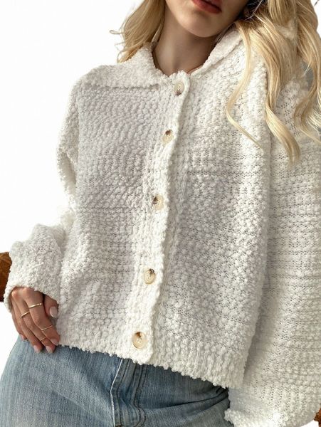 

women's sweaters drop shoulder popcorn knit cardigan 58ve#, White;black