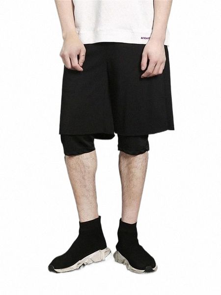 

men's shorts men's shorts hong kong style fake two piece pants fashion loose hip-hop casual sports m4lk#, White;black