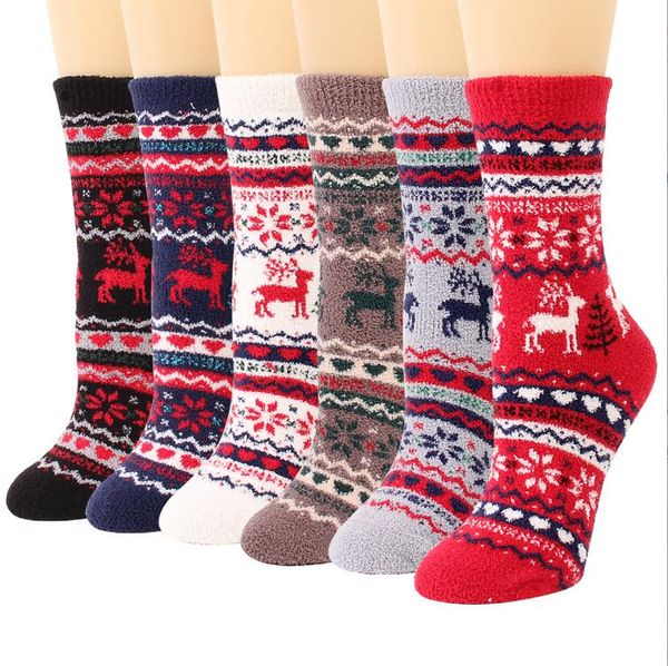 

6 colors christmas sock tree deer snowflake design sockings coral velvet socks, Pink;yellow