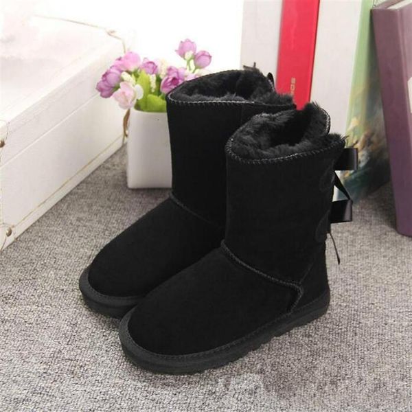 

2021 kids bailey 2 bows boots genuine leather toddlers snow boots solid botas de nieve winter girls footwear toddler girls boots 133279l, Black;grey