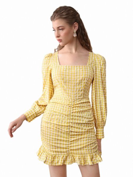 

casual dresses mod gingham print ruched ruffle hem dress w3xg#, Black;gray