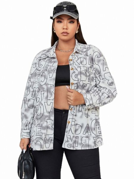 

plus size outerwear & coats plus letter graphic drop shoulder coat i747#, Black