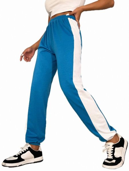 

women's pants & capris color block elastic waist sweatpants k7up#, Black;white