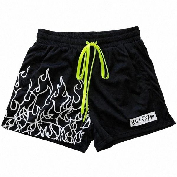 

men's shorts men's shorts fashion flame print mesh breathable fitness running training large size sports for men brand man s0fx#, White;black