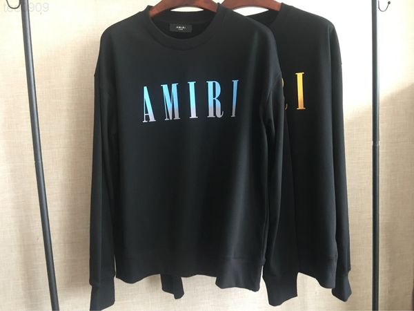 

essential hoodies gradient letter printed round neck sweater, Black