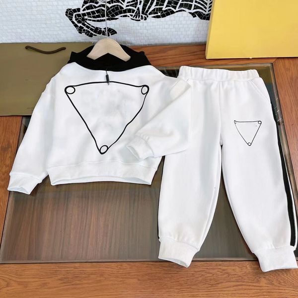 

fashion children hooded sport sets boys girls triangle letter printed hoodies casual pants 2pcs p style autumn kids clothing outfits a9084, White