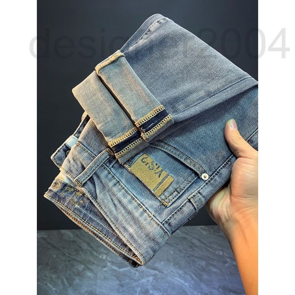 

men's jeans designer nine point jeans men's summer new 2022 fashion brand ins elastic slightly loose versatile embroidered micro h, Blue