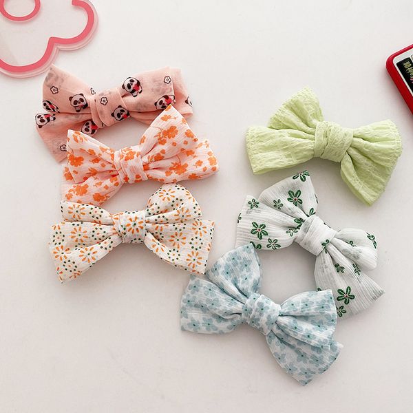 

3 pcs new korea sweet girl princess simple fabric floral bow duckbill clip fashion children's printing hairpins hair accessories, Slivery;white