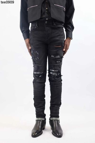 

jeans summer hip hop slim fit pants men's fashion hole high street jeans men, Blue