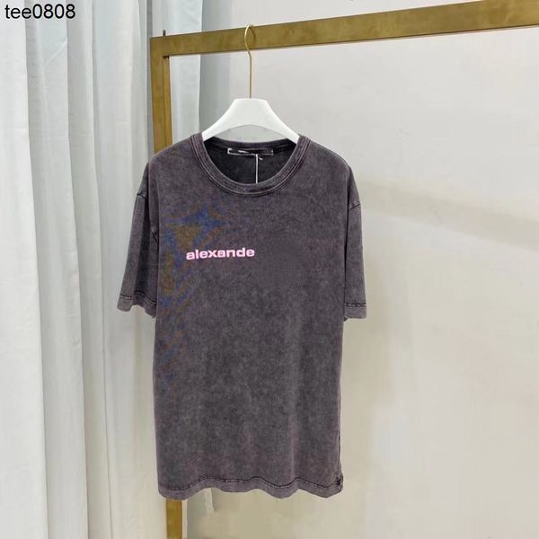 

summer 2022 tee new aw dawangjia foaming letter printing washed used style loose casual t-shirt, White