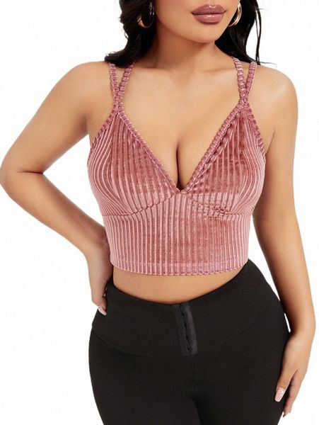 

women's tanks & camis criss cross rib-knit velvet cami crop w5pb#, White