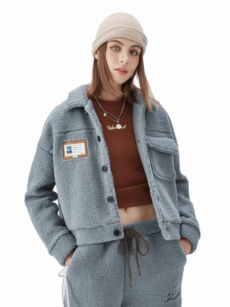 

women's jackets drop shoulder flap pocket patch detail teddy jacket c1es#, Black;brown